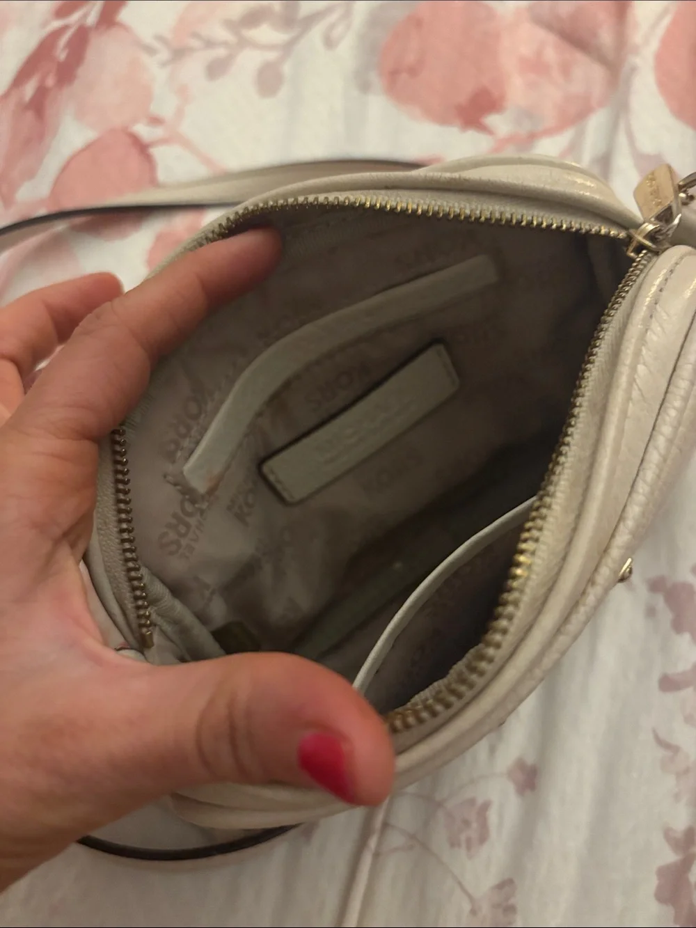 Michael Kors Cream Leather Crossbody with Gold Plate